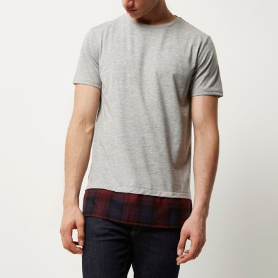 Grey checked hem longline t-shirt